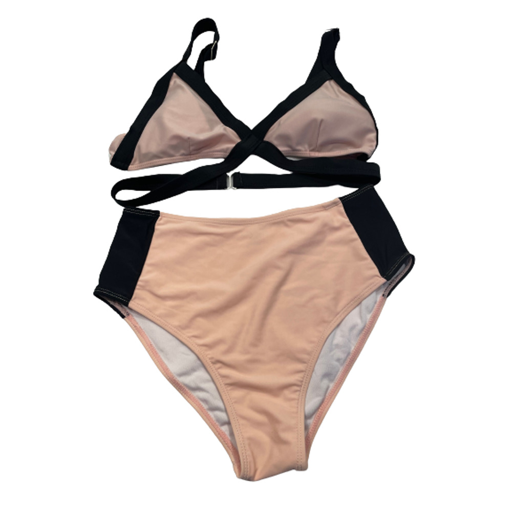 SHEIN Size S Colorblock Two Tone Contrast Trim Triangle Bikini Set Pink Black
